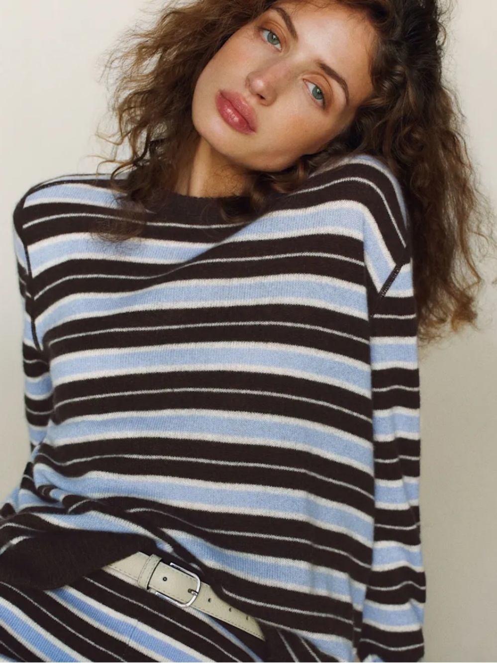 Reformation Cashmere Boyfriend Sweater in Ice Water Multi Stripe